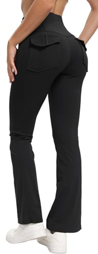 Women's Flare Leggings with Pockets High Waisted Butt Lifting No Front Seam Tummy Control Bootcut Yoga Pants for Women