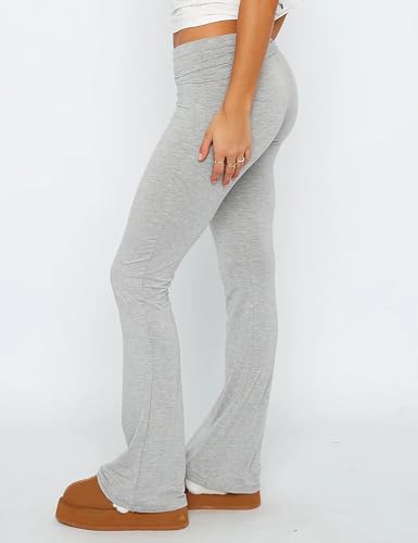 Women's Flare Skinny Pants Fold Over Leggings Stretch Bootcut Bell Bottom Slim Fit Yoga Pants Y2k Joggers