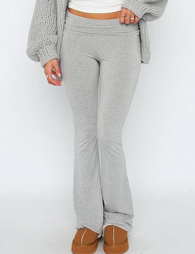 Women's Flare Skinny Pants Fold Over Leggings Stretch Bootcut Bell Bottom Slim Fit Yoga Pants Y2k Joggers
