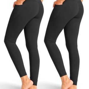 2 Pack Black Leggings with Pockets for Women, Tummy Control Workout High Waisted Yoga Pants