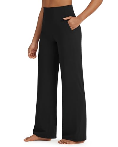 314POQAGGIL.jpg BareFeel High Stretch Yoga Pants Women Soft High Waisted Casual Wide Leg Pants with Pockets 27"/29"/31"/33"/35"