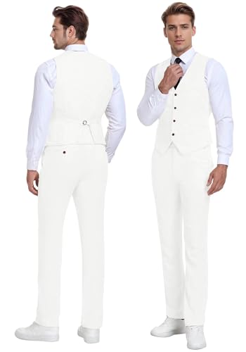 Retro Linen Men Suit Beach Wedding Suit Summer Slim Fit 3 Pieces Light Weight Linen Suit Jacket Vest Pant Tuxedo