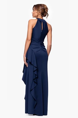 315dJ-rTP0L.jpg Women's Scuba Cross Neck Ruffle Floor Length Dress, Midnight, 12