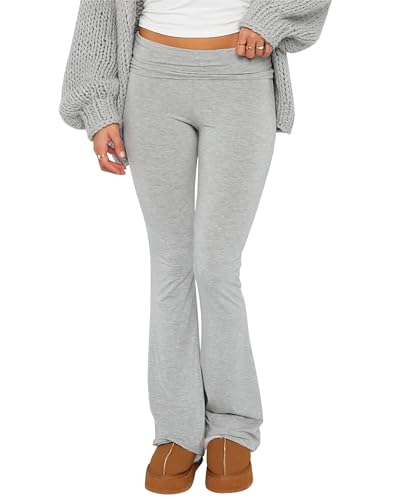 Women's Flare Skinny Pants Fold Over Leggings Stretch Bootcut Bell Bottom Slim Fit Yoga Pants Y2k Joggers