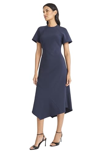 Women's Elegant Midi Asymmetrical Hemline-Short Sleeve Fitted Bodice-Versatile Cocktail Dress