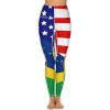 Brazil US Flag Women's Yoga Pants Stretch Leggings with Pockets High Waist for Workout