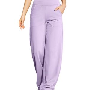 Wide Leg Pants for Women Loose Comfy Yoga Pants with Pockets Cross High Waist Casual Lounge Pants(Lavender,S,31")
