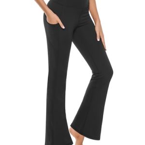 Bootcut Yoga Pants with Pockets for Women 30" Wide Leg Pants High Waist Tummy Control Workout Yoga Pants