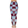 Brown and Blue Checkered Women's Yoga Pants Stretch Leggings with Pockets High Waist for Workout