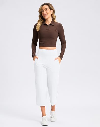 31BzMtXWl-L.jpg Women's Capri Pants with Pockets High Waist Yoga Pants Wide Leg Workout Crop Summer Pants for Casual, Travel, Exercise