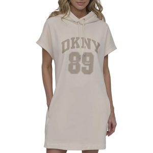 Women's Rhinestone Jersey Logo Short Sleeve Hoodie Dress