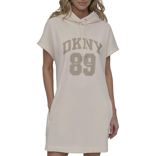 Women's Rhinestone Jersey Logo Short Sleeve Hoodie Dress