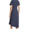Women's Elegant Midi Asymmetrical Hemline-Short Sleeve Fitted Bodice-Versatile Cocktail Dress