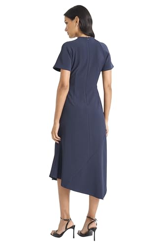 Women's Elegant Midi Asymmetrical Hemline-Short Sleeve Fitted Bodice-Versatile Cocktail Dress