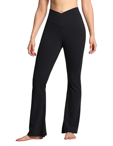Women's Crossover High Waist Flare Workout Leggings Bootcut Bell Bottom Yoga Pants with Tummy Control