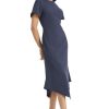 Women's Elegant Midi Asymmetrical Hemline-Short Sleeve Fitted Bodice-Versatile Cocktail Dress