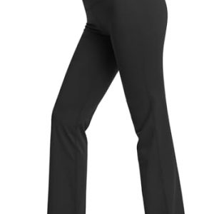 Inner Pocket Yoga Pants 4 Way Stretch Tummy Control Workout Running Pants, Long Bootleg Flare Pants