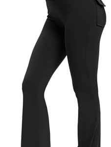 Women's Flare Leggings with Pockets High Waisted Butt Lifting No Front Seam Tummy Control Bootcut Yoga Pants for Women