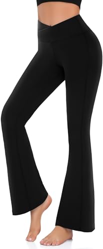 Flare Leggings for Women - High Waist Crossover Yoga Pants Tummy Control Bootcut Bell Bottom Jazz Lounge Leggings