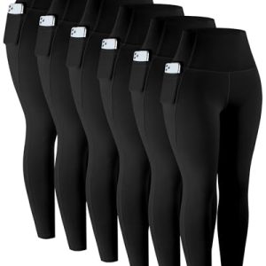 Leggings with Pockets for Women, 6 Packs Soft High Waisted Tummy Control Workout Yoga Pants