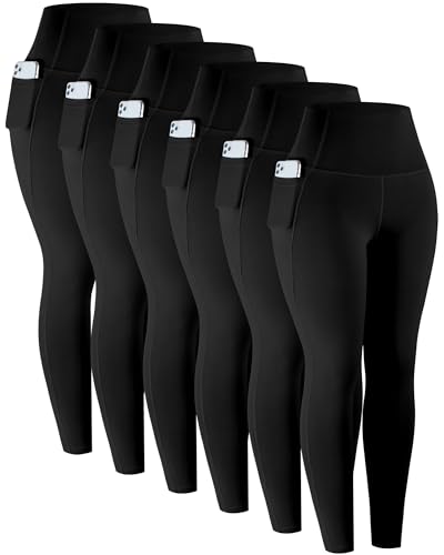Leggings with Pockets for Women, 6 Packs Soft High Waisted Tummy Control Workout Yoga Pants