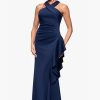 31I8UF5tdAL.jpg Women's Scuba Cross Neck Ruffle Floor Length Dress, Midnight, 12