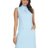 Sun Protective UPF 50+ Icefil Cooling Mini Check Sleeveless Mock Neck Dress w Pockets - 58754 Blue/White Mini Check M