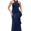 31NF6529sGL.jpg Women's Scuba Cross Neck Ruffle Floor Length Dress, Midnight, 12