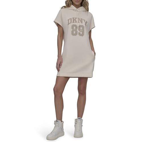 Women's Rhinestone Jersey Logo Short Sleeve Hoodie Dress