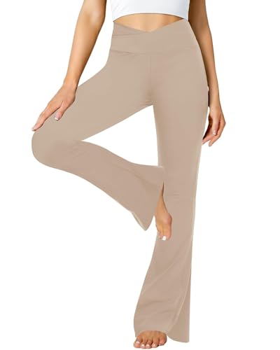 Black Flare Yoga Pants for Women, Crossover Soft Bootcut Leggings