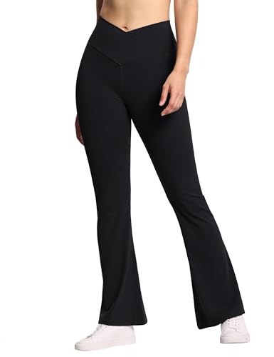 Women's Crossover High Waist Flare Workout Leggings Bootcut Bell Bottom Yoga Pants with Tummy Control
