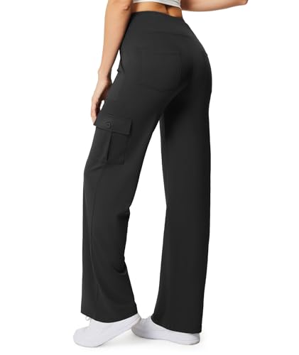 Yoga Pants with Pockets for Women Wide Leg Cargo Pants High Waist Crossover Stretch Work Travel Casual Sweatpants