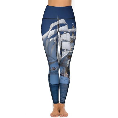 Sailing Ship Women's Yoga Pants Stretch Leggings with Pockets High Waist for Workout