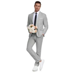 Men's Linen Suit 2 Piece Slim Fit Summer Beach Wedding Dress Tux Prom Suit Blazer Jacket and Pants