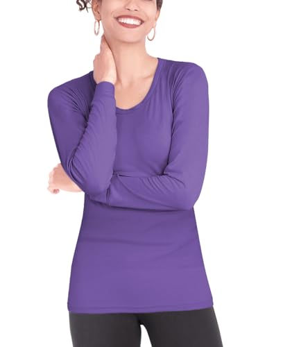 Womens Ultra Soft Midweight Baselayer Top | All Season Thermal Scoop Neck Long Sleeve Shirt | Multi Packs