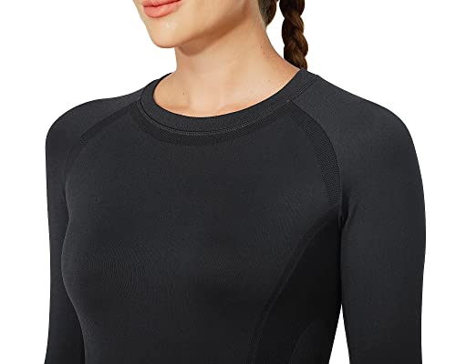 Long Sleeve Workout Tops for Women, Seamless Yoga Running Tops Breathable Athletic Shirts 3 Pack