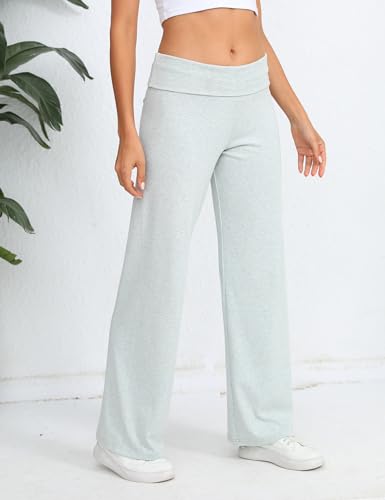 31WZEp3h3-L.jpg Women's Wide Leg Sweatpants Workout Lounge Pants Fold Over Low Rise Yoga Pants