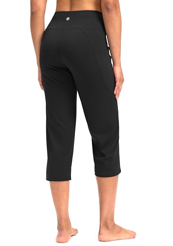 Capri Pants for Women High Waist Workout Yoga Pants with Pockets Tummy Control Leggings Crop Straight