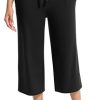 Wide Leg Capri Pants for Women Loose Yoga Pants Drawstring Comfy Lounge Sweatpants with Pockets