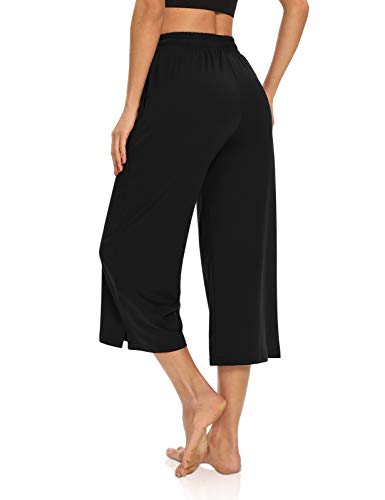 Womens Capri Pants Loose Yoga Pants Wide Leg Drawstring Comfy Lounge Pajama Capris Sweatpants with Pockets