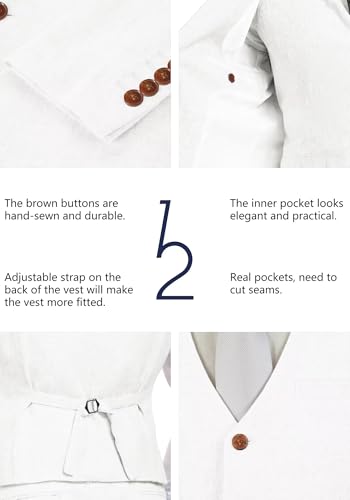 Retro Linen Men Suit Beach Wedding Suit Summer Slim Fit 3 Pieces Light Weight Linen Suit Jacket Vest Pant Tuxedo