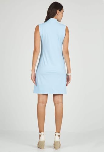 Sun Protective UPF 50+ Icefil Cooling Mini Check Sleeveless Mock Neck Dress w Pockets - 58754 Blue/White Mini Check M