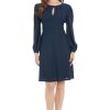 Women's Elegant Eyelet Knee-Length Long Bishop Sleeves-Cinched Waist-Keyhole Neckline-Versatile Cocktail Dress