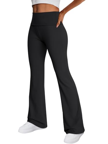 Women's Wide Leg Yoga Pants Bootcut Workout Flare Leggings Trendy High Waisted Fold Over 2025 Fall Outfits