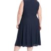 Women's Dresses Sleeveless Fit and Flare Dress with Pleat Tucks and Keyhole Detail at Neck