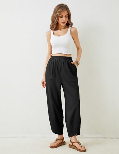 Womens Baggy Wide Leg Pants Casual Elastic Waisted Palazzo Harem Pants with Pockets