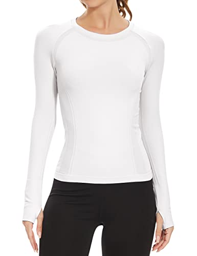 Long Sleeve Workout Tops for Women, Seamless Yoga Running Tops Breathable Athletic Shirts 3 Pack