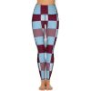 Brown and Blue Checkered Women's Yoga Pants Stretch Leggings with Pockets High Waist for Workout