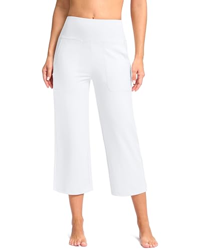 31ku2QghP7L.jpg Women's Capri Pants with Pockets High Waist Yoga Pants Wide Leg Workout Crop Summer Pants for Casual, Travel, Exercise