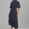 Women's Sophisticated Twist Neck Detail Dress Workwear Office Career Occasion Event Guest of